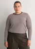 Brown Striped Boyfriend-Fit Long-Sleeve Rib Knit Tee