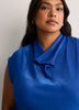 Straight-Fit Draped Cowl-Neck Satin Blouse