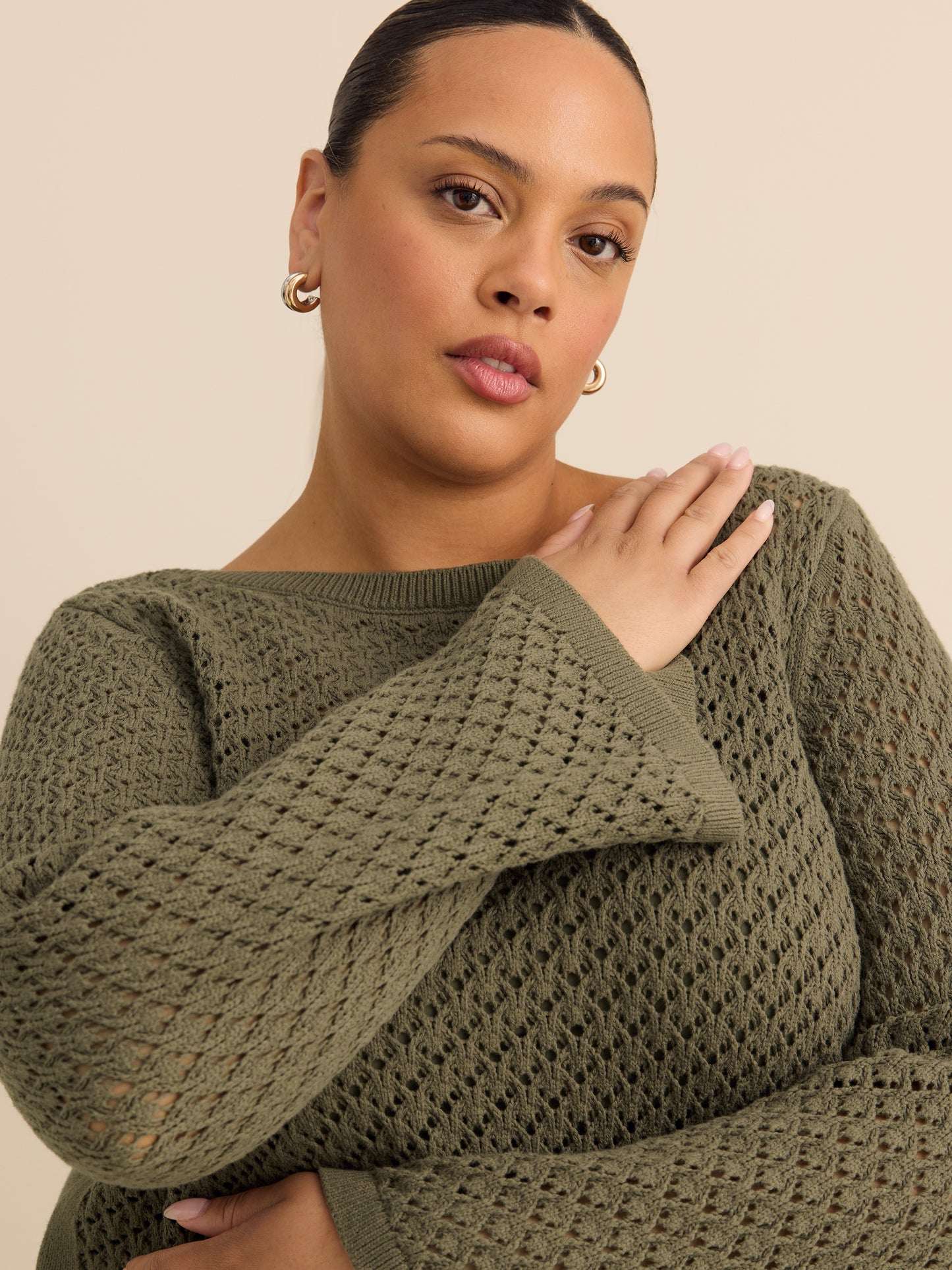 Long Bell Sleeve Sweater with Boat Neck