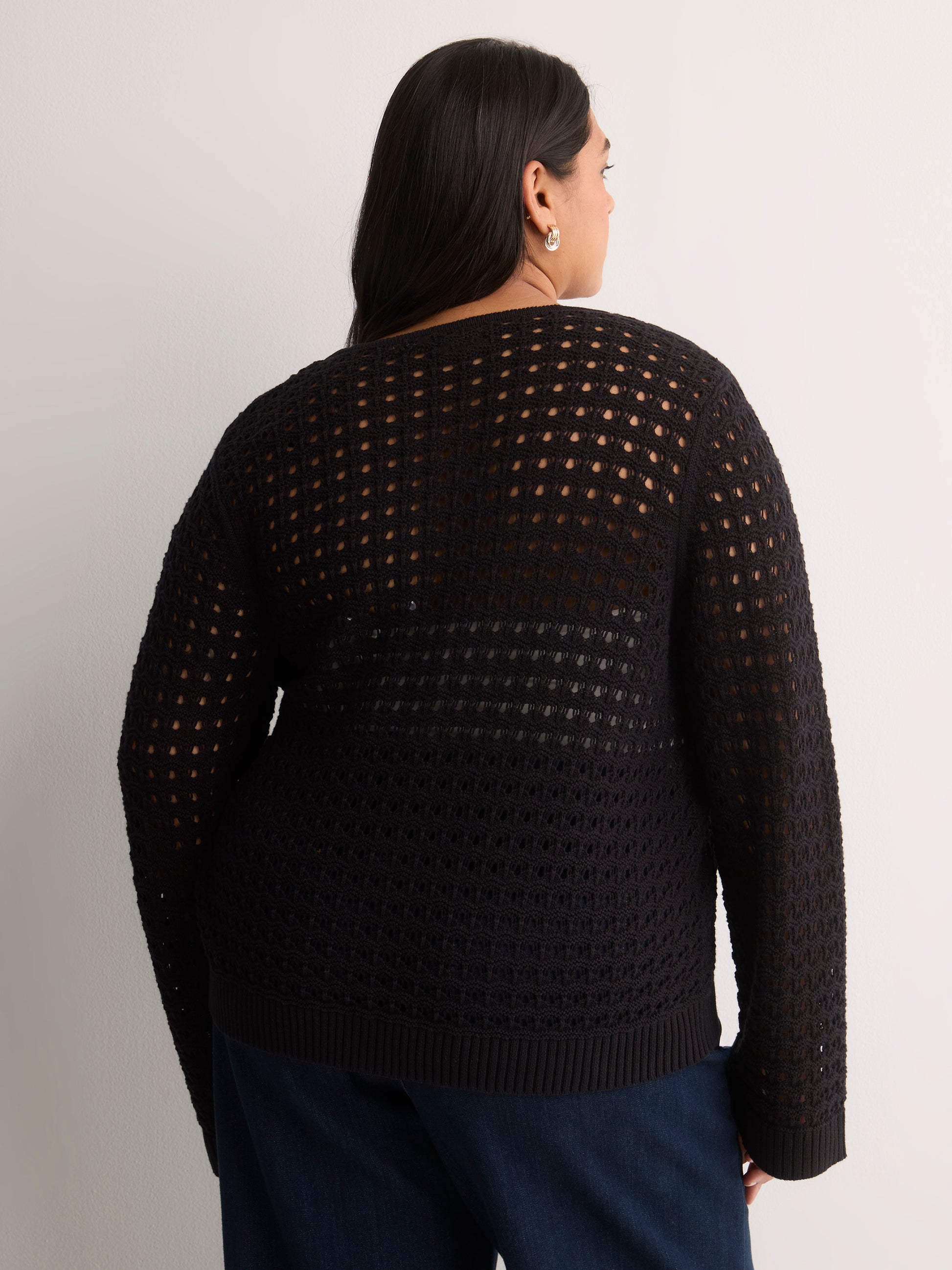 Semi-Fitted Crochet Cardigan with Long Bell Sleeves