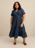 Denim Midi Utility Shirt Dress with Tiered Skirt
