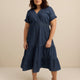 Denim Midi Utility Shirt Dress with Tiered Skirt