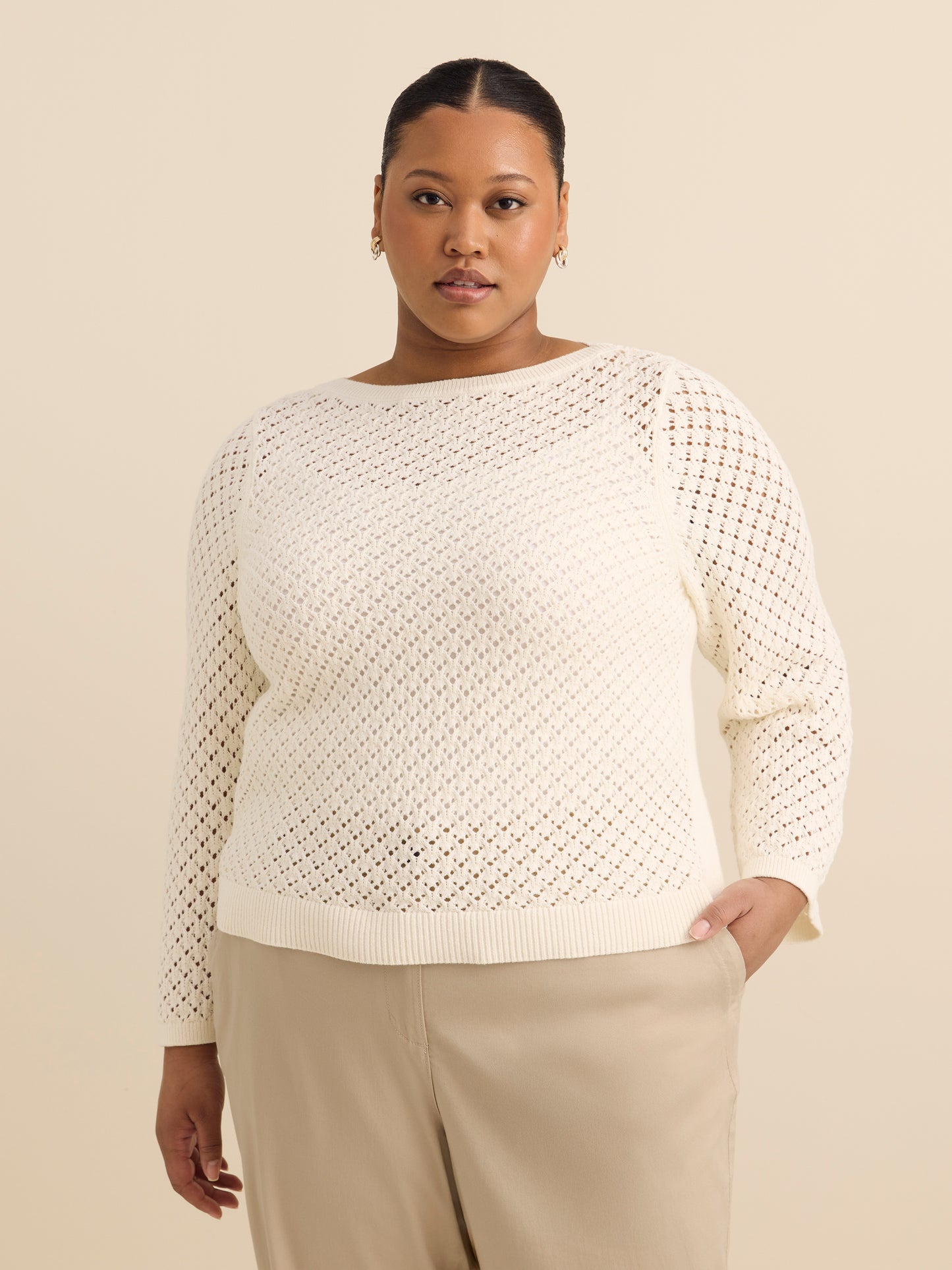 Long Bell Sleeve Sweater with Boat Neck