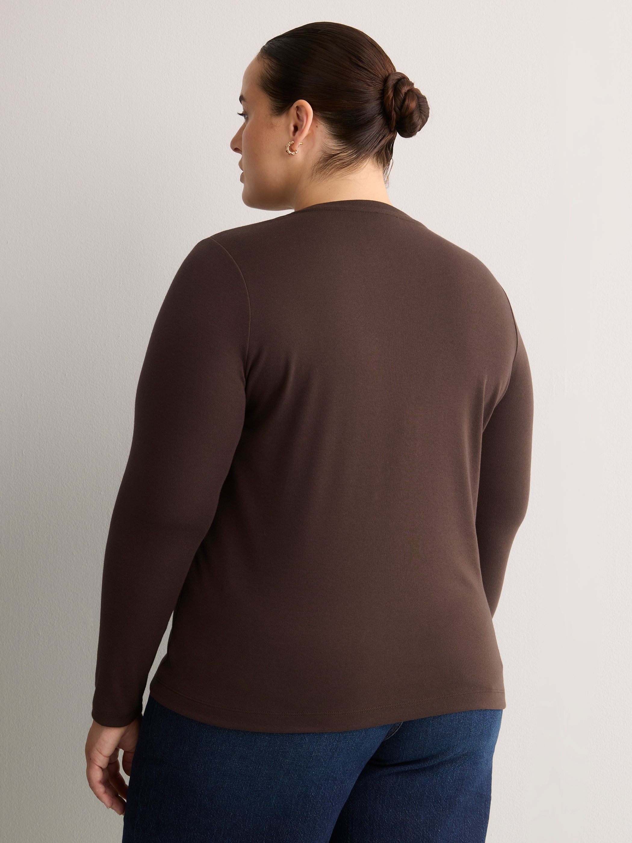 Fitted Long-Sleeve Rib Knit Tee