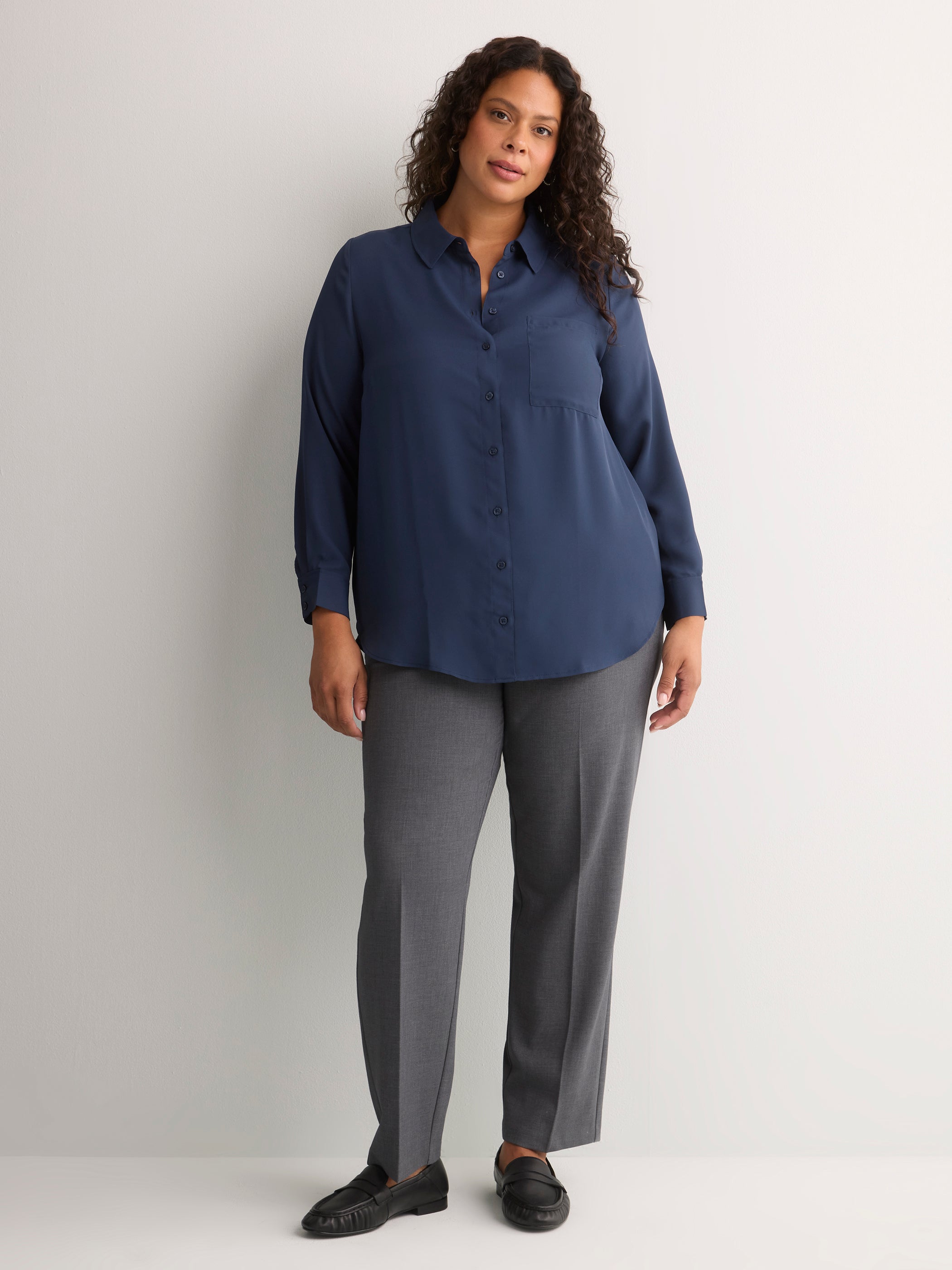 Responsible, Silky Buttoned Down Tunic Shirt
