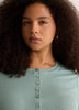 Straight Elbow-Sleeve Ribbed Knit Henley Top