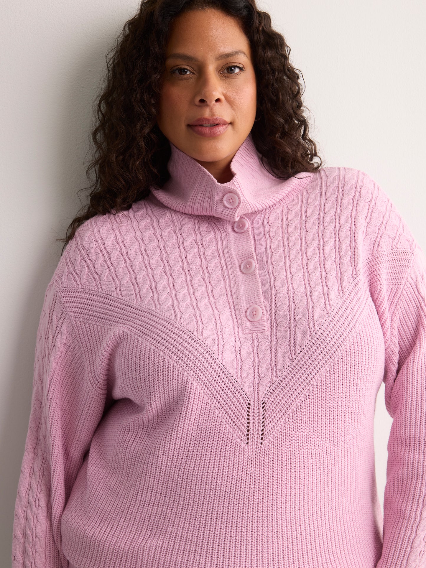 Loose Half-Placket Cable Knit Sweater