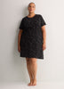 Black Cotton Short-Sleeve Sleepshirt with Night Sky Cat Print - tiVOGLIO