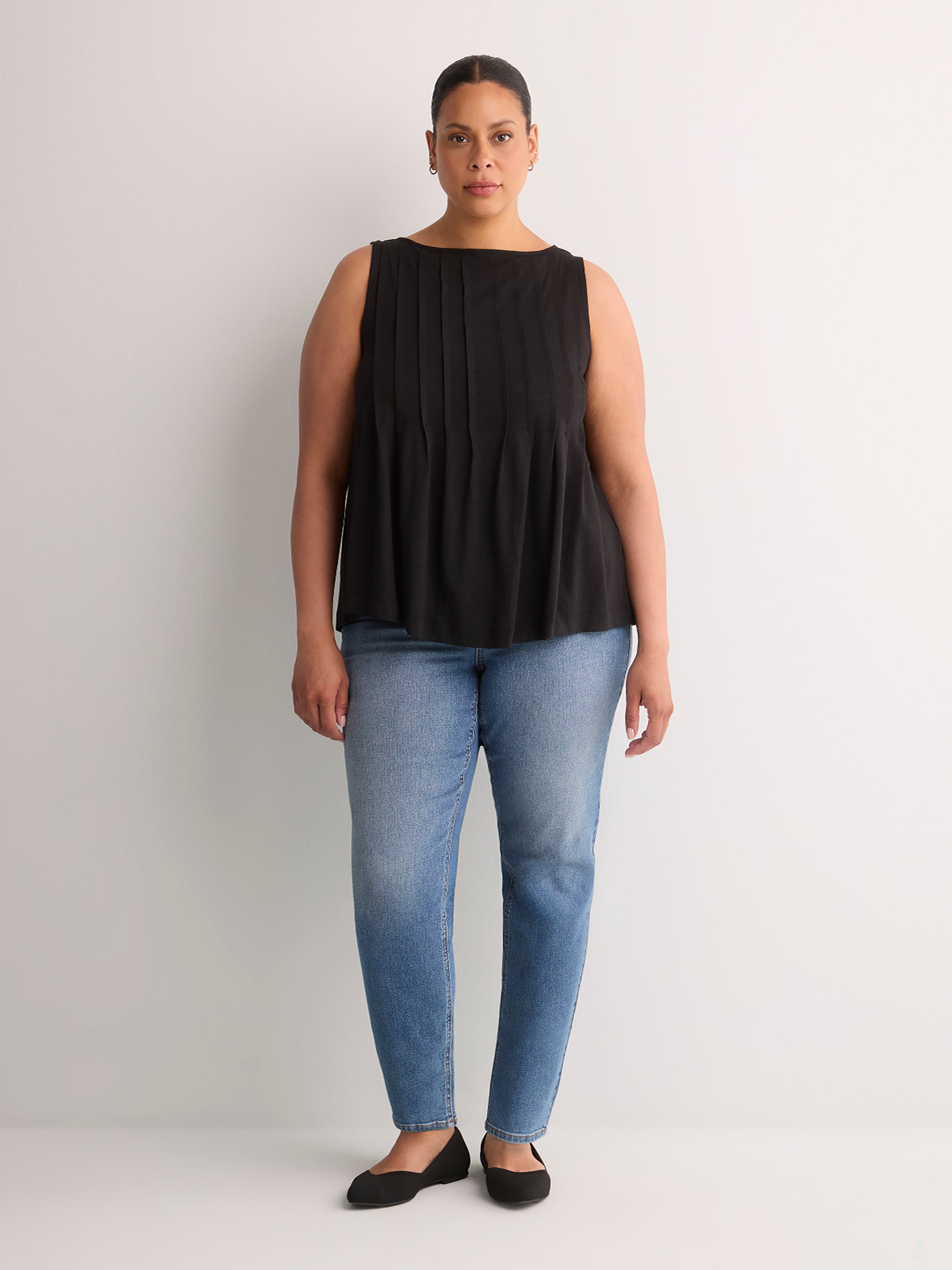 Sleeveless Swing Pintuck Knit Top