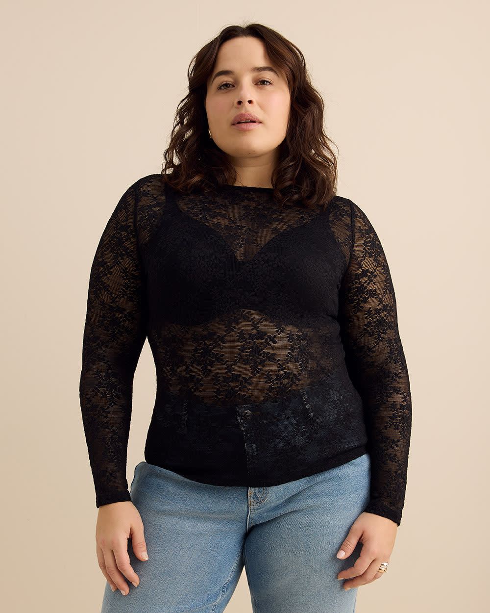 Lace Long-Sleeve T-Shirt - Addition Elle