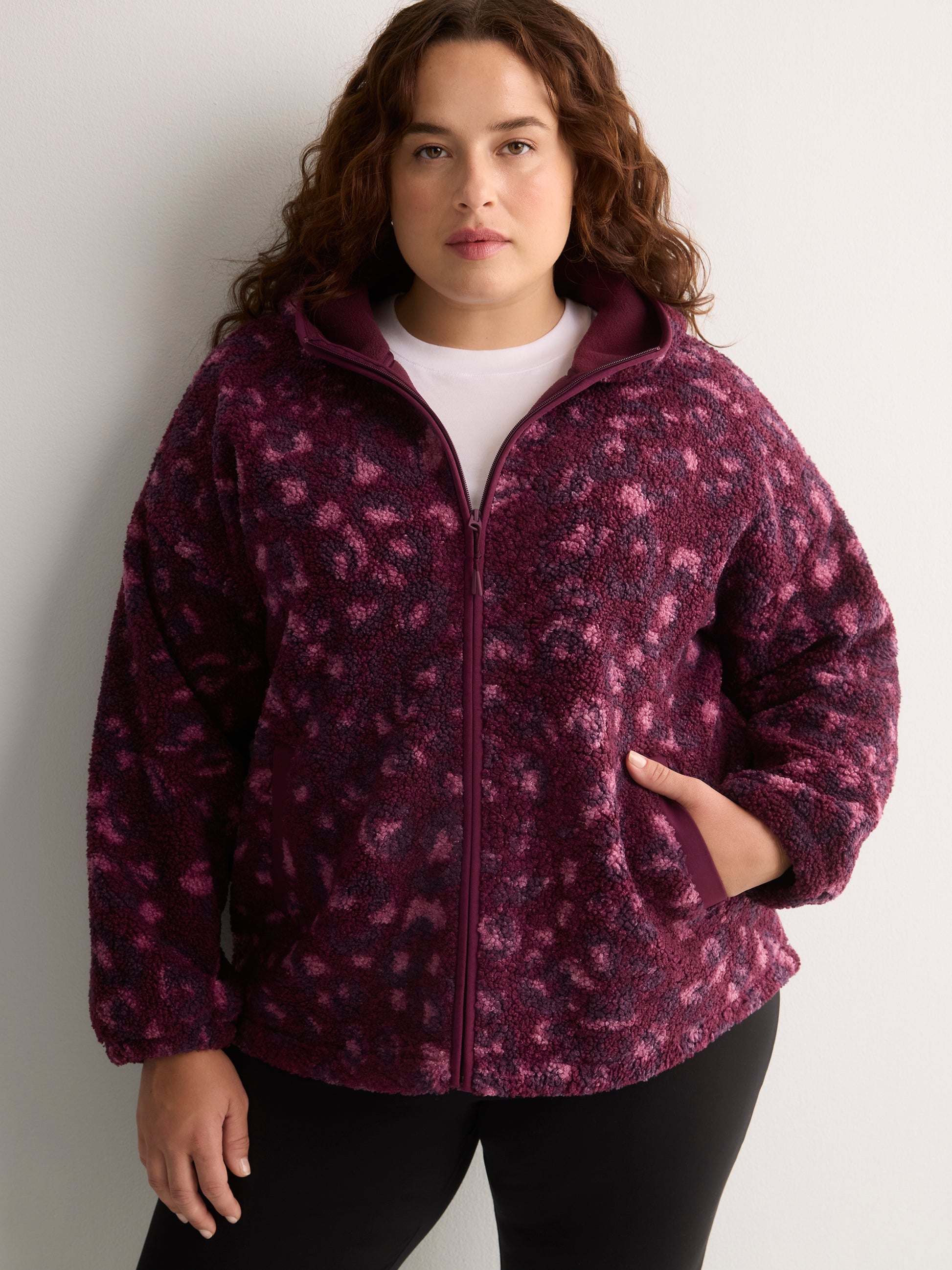 Hooded Red Leopard-Print Sherpa Zippered Jacket - Active Zone