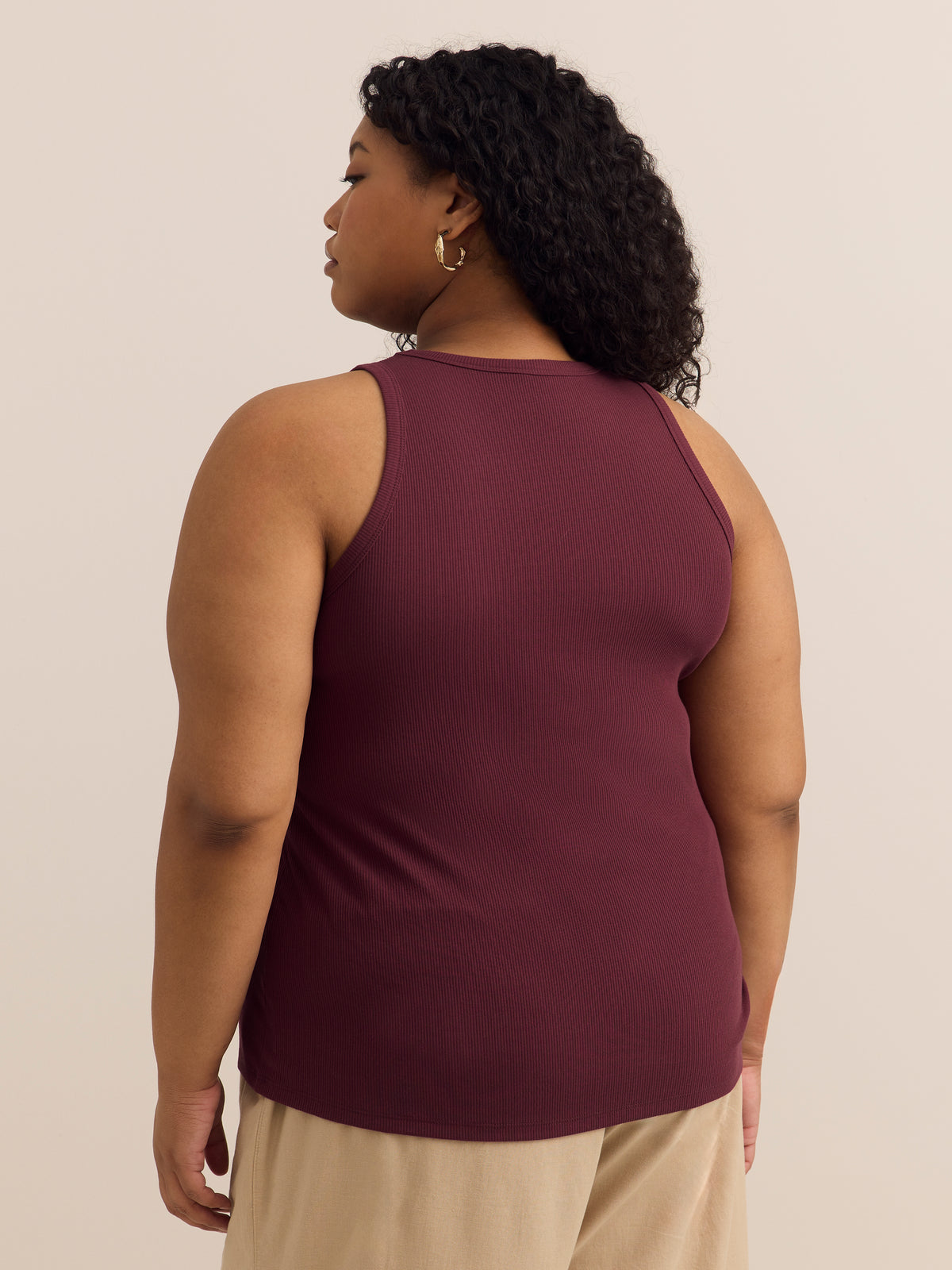 Halter-Neck Rib Knit Tank Top