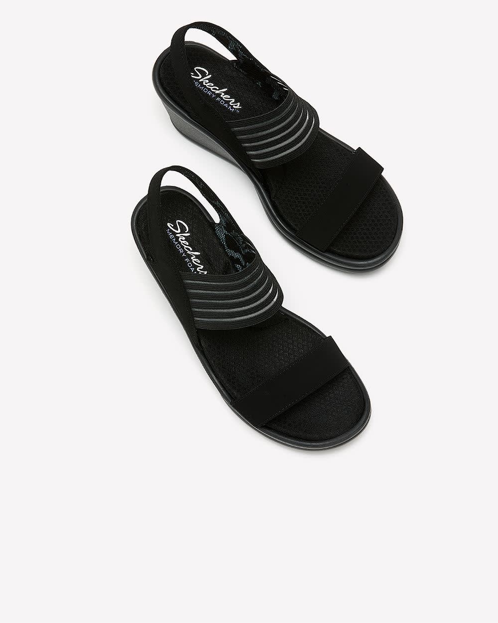 Wide Width, Black Rumblers Slingback Wedge Sandal - Skechers