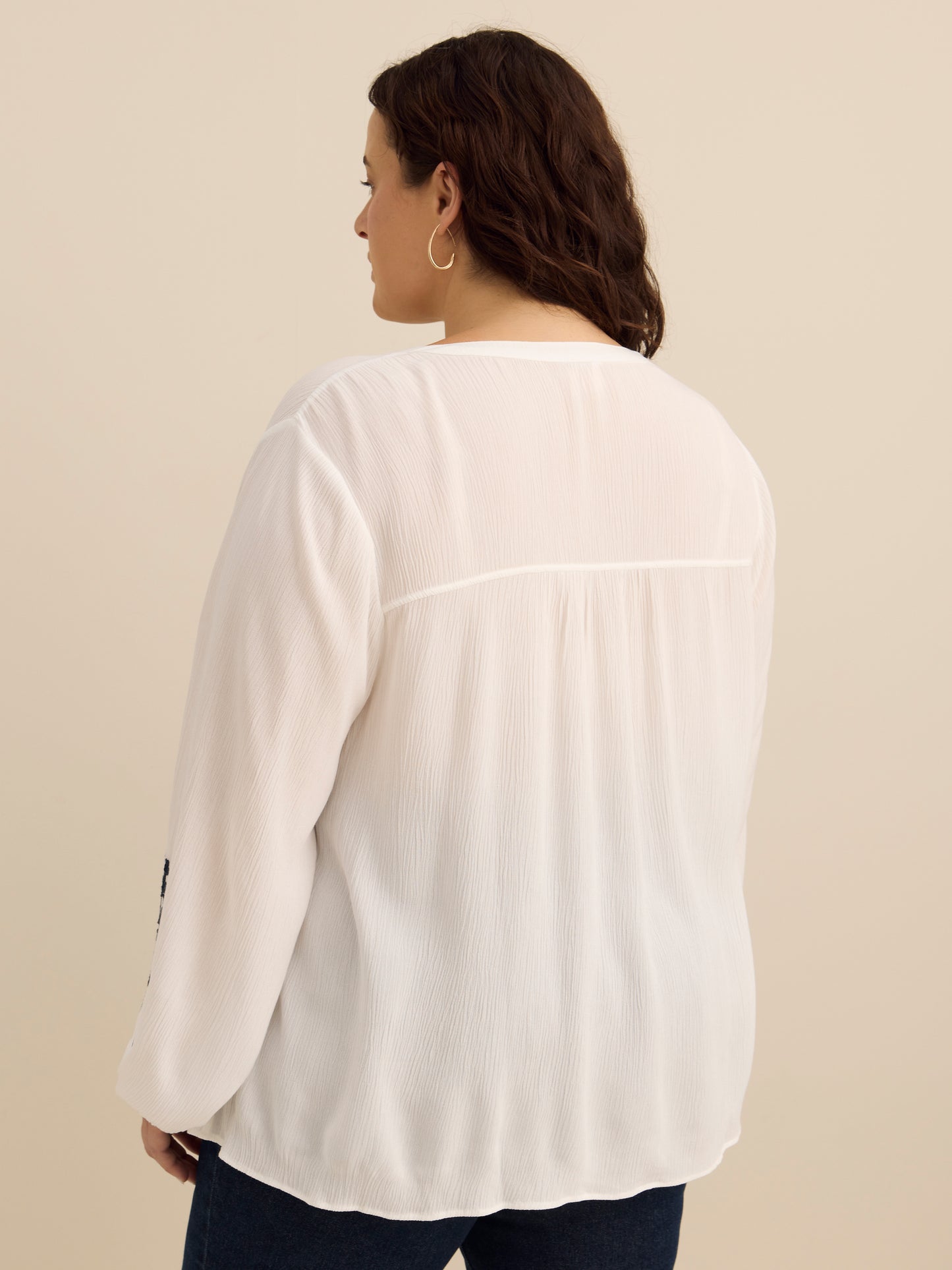 Blouse évasée boho à manches longues brodées