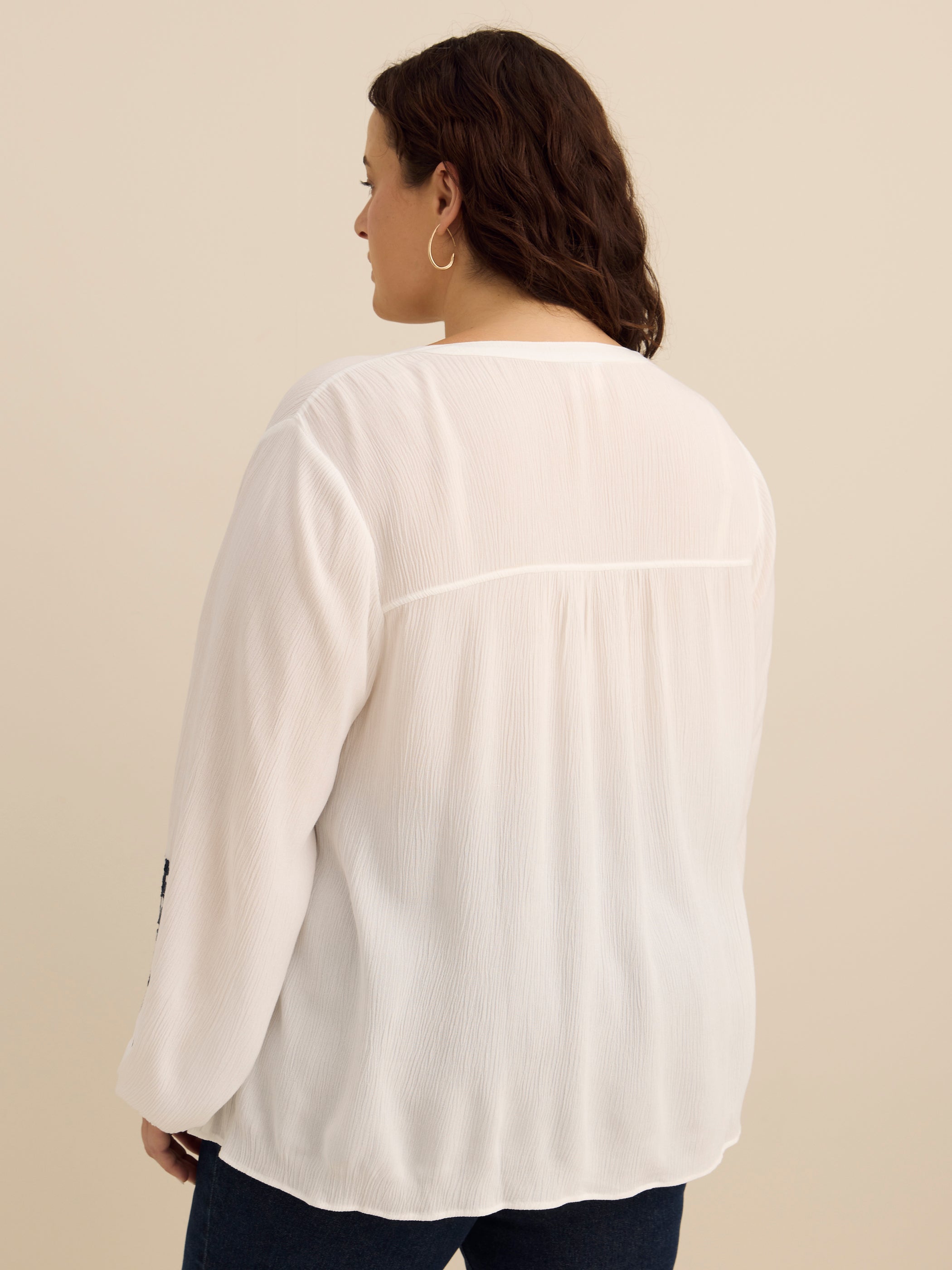 Blouse évasée boho à manches longues brodées