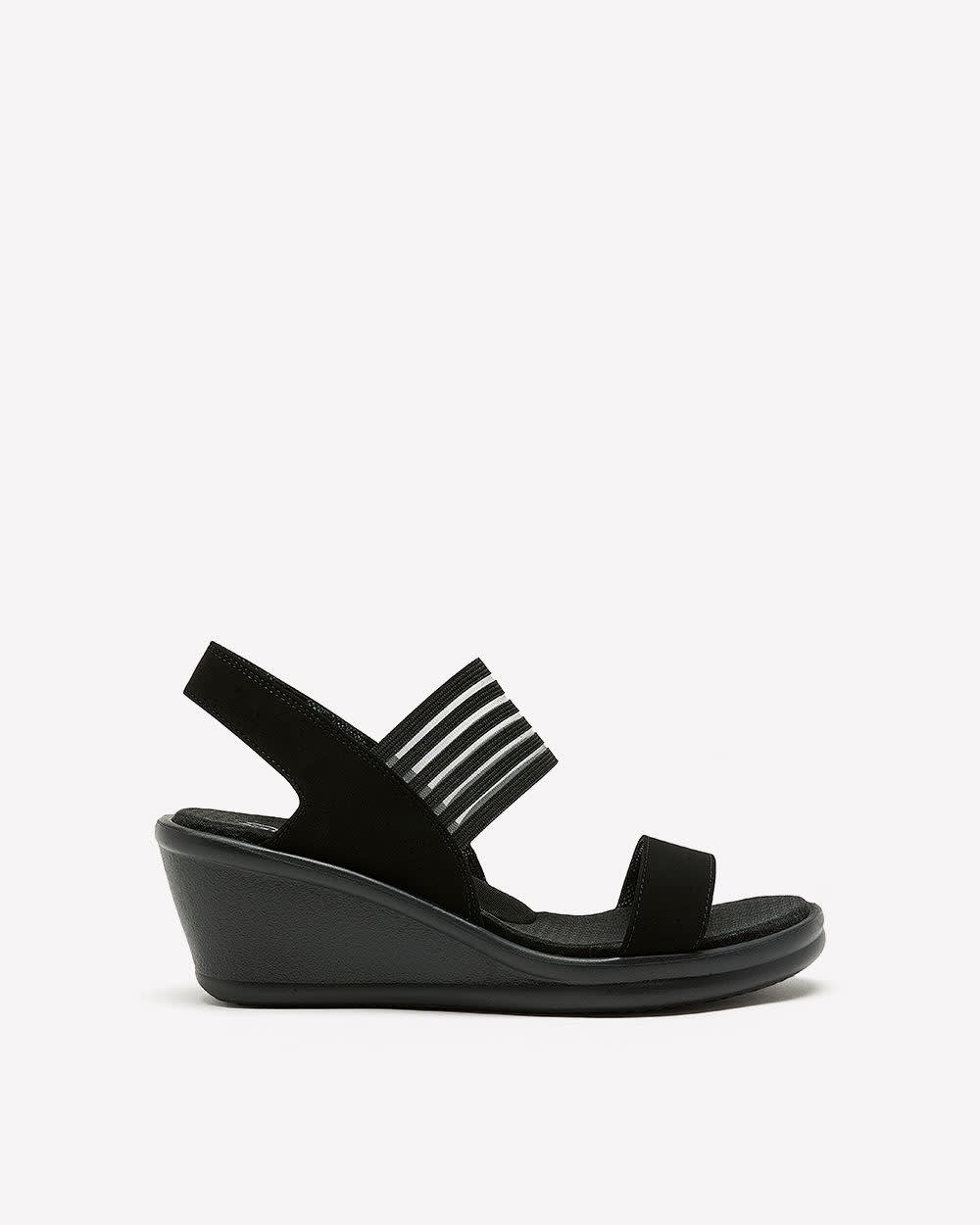 Wide Width, Black Rumblers Slingback Wedge Sandal - Skechers