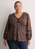 Slight Swing V-Neck Blouse with Crochet Tape