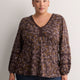 Slight Swing V-Neck Blouse with Crochet Tape