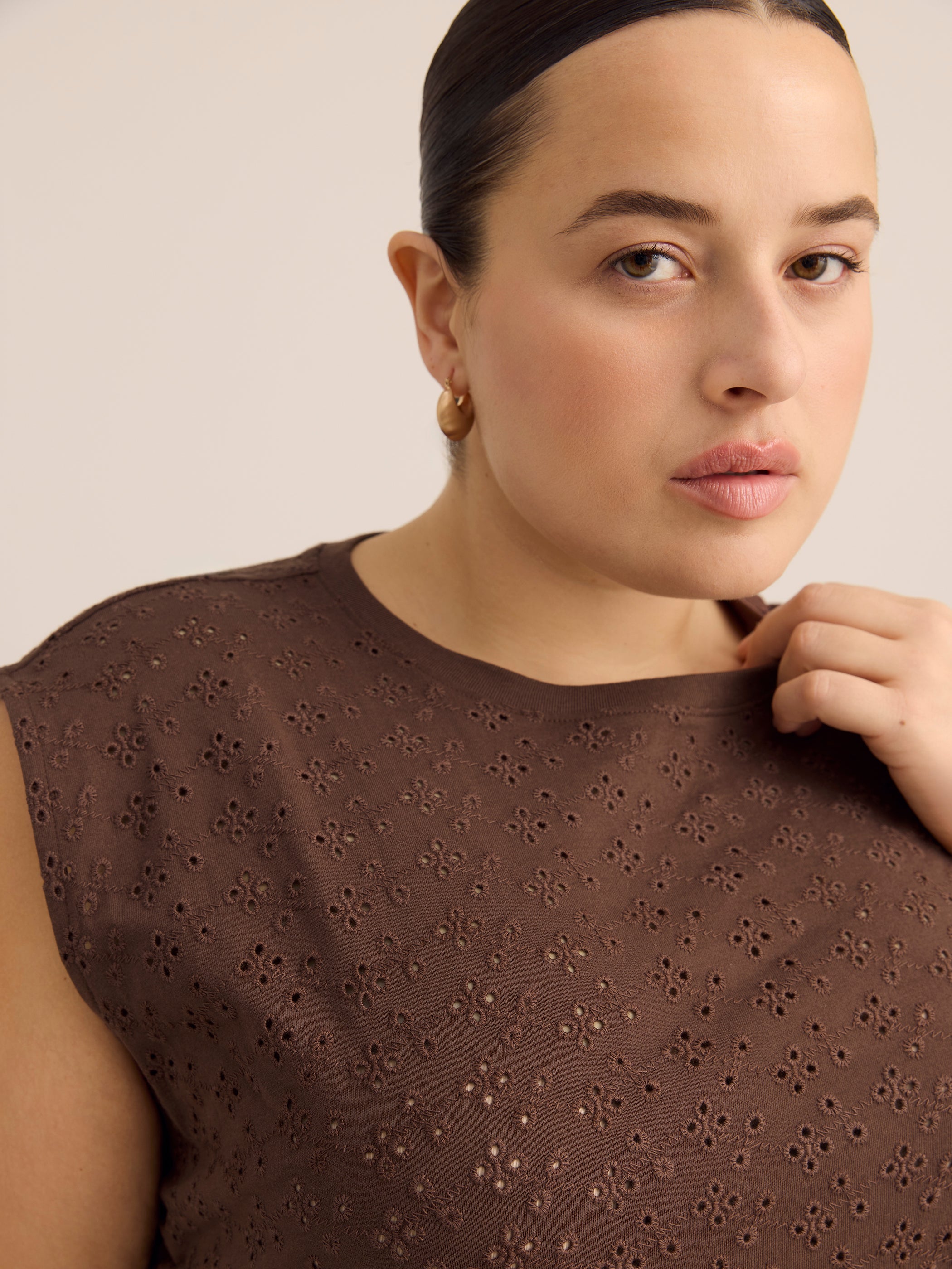 Sleeveless Eyelet Knit Top with Shirred Sides