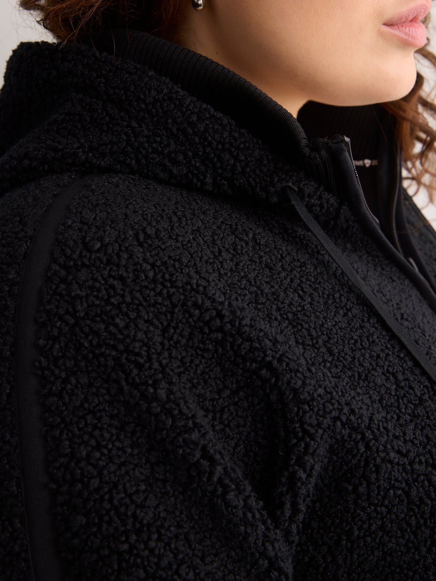 Long Hooded Mock-Neck Sherpa Jacket - Active Zone