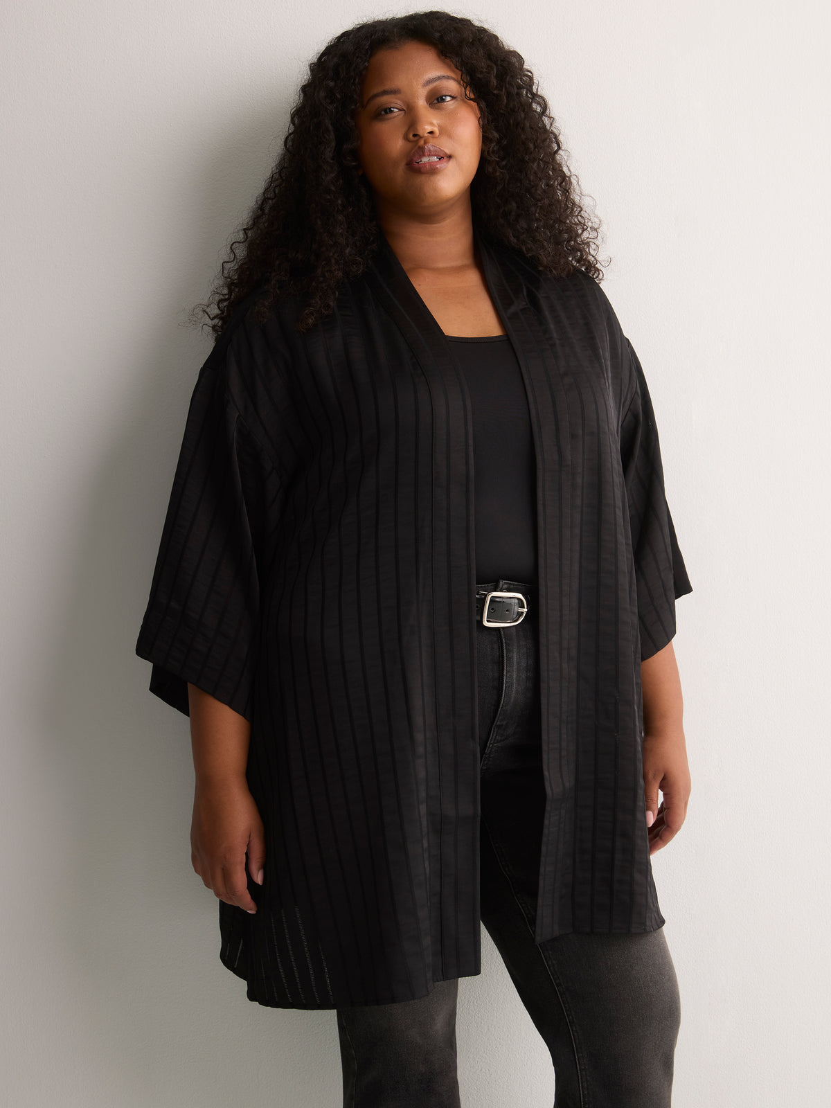 Black Satin Loose Tunic Kimono