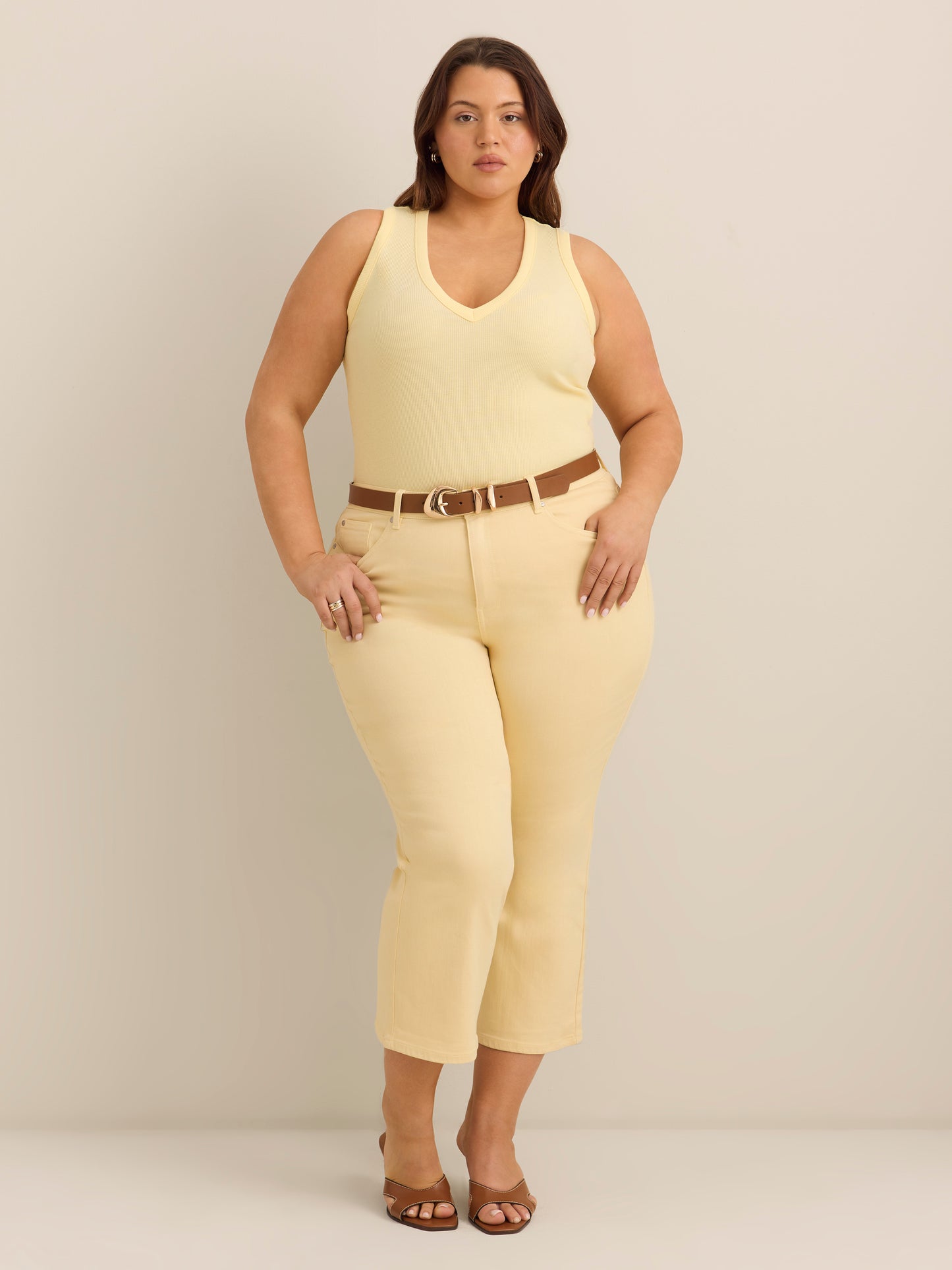 Fitted V-Neck Ribbed Knit Tank Top - Addition Elle