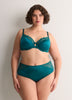 Green Satin Padded Underwire Balconette Bra with Lace - Déesse Collection