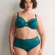 Green Satin Padded Underwire Balconette Bra with Lace - Déesse Collection