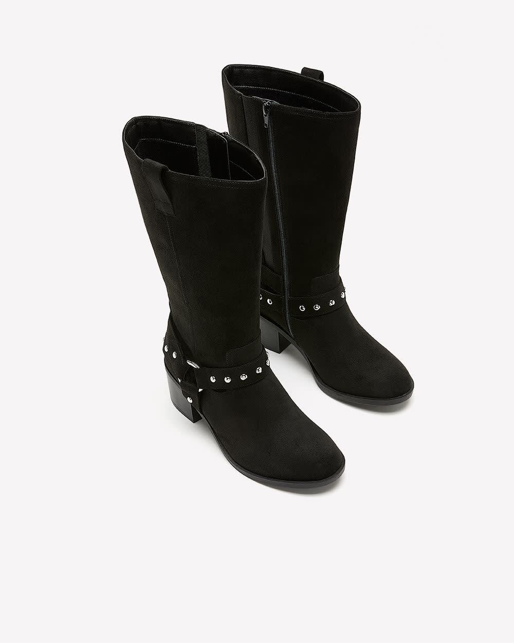 Bottes mi-mollet pour femmes en suède synthétique – Bride avec harnais, clous