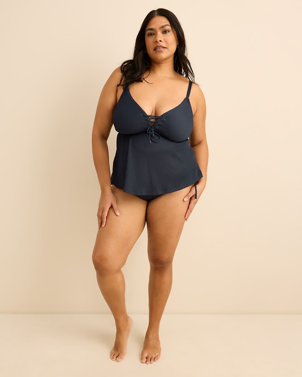 Plunge A-Line Tankini Top With Drawcords
