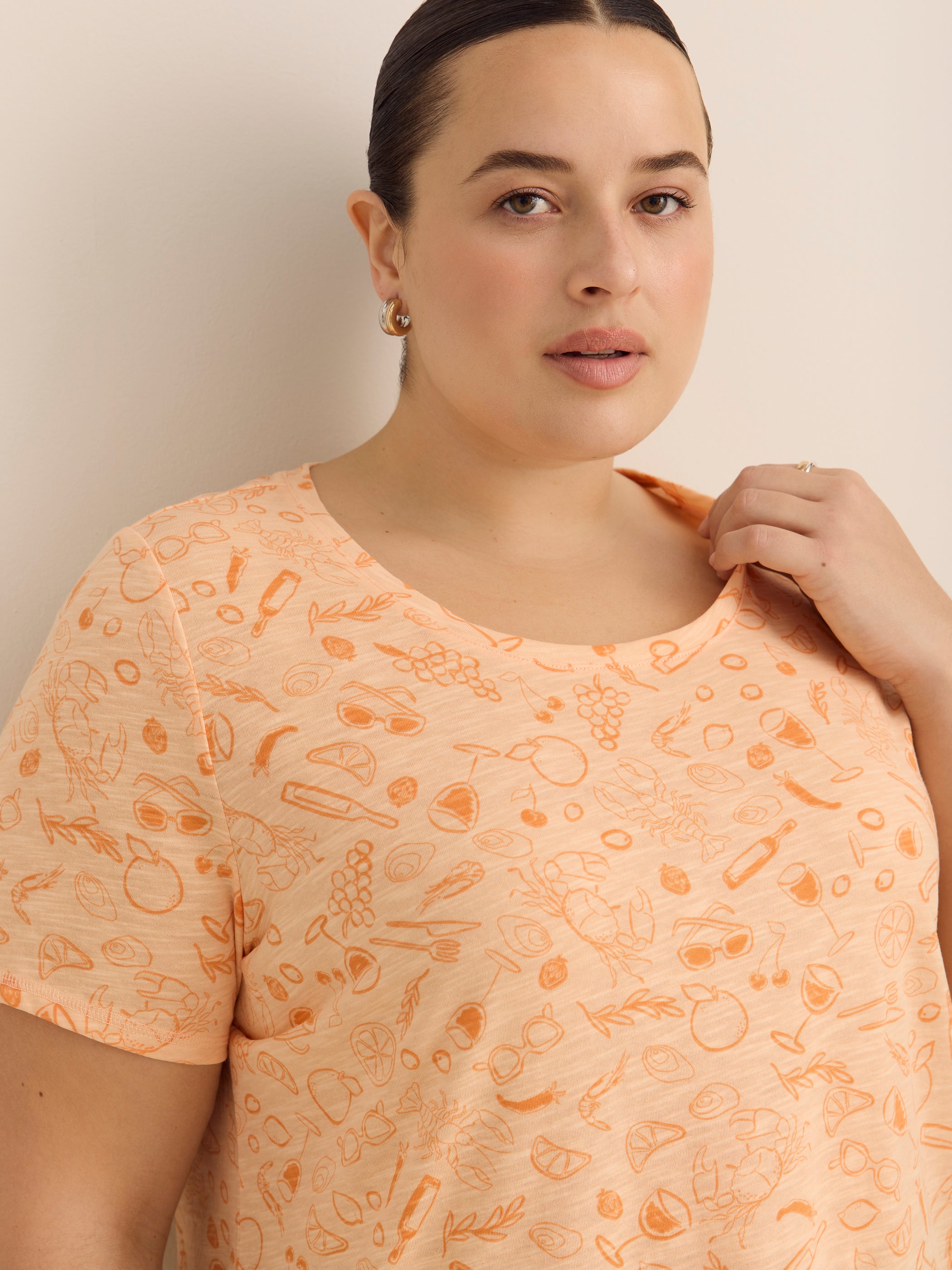 Curvy-Fit Printed Short-Sleeve Crew-Neck Tee