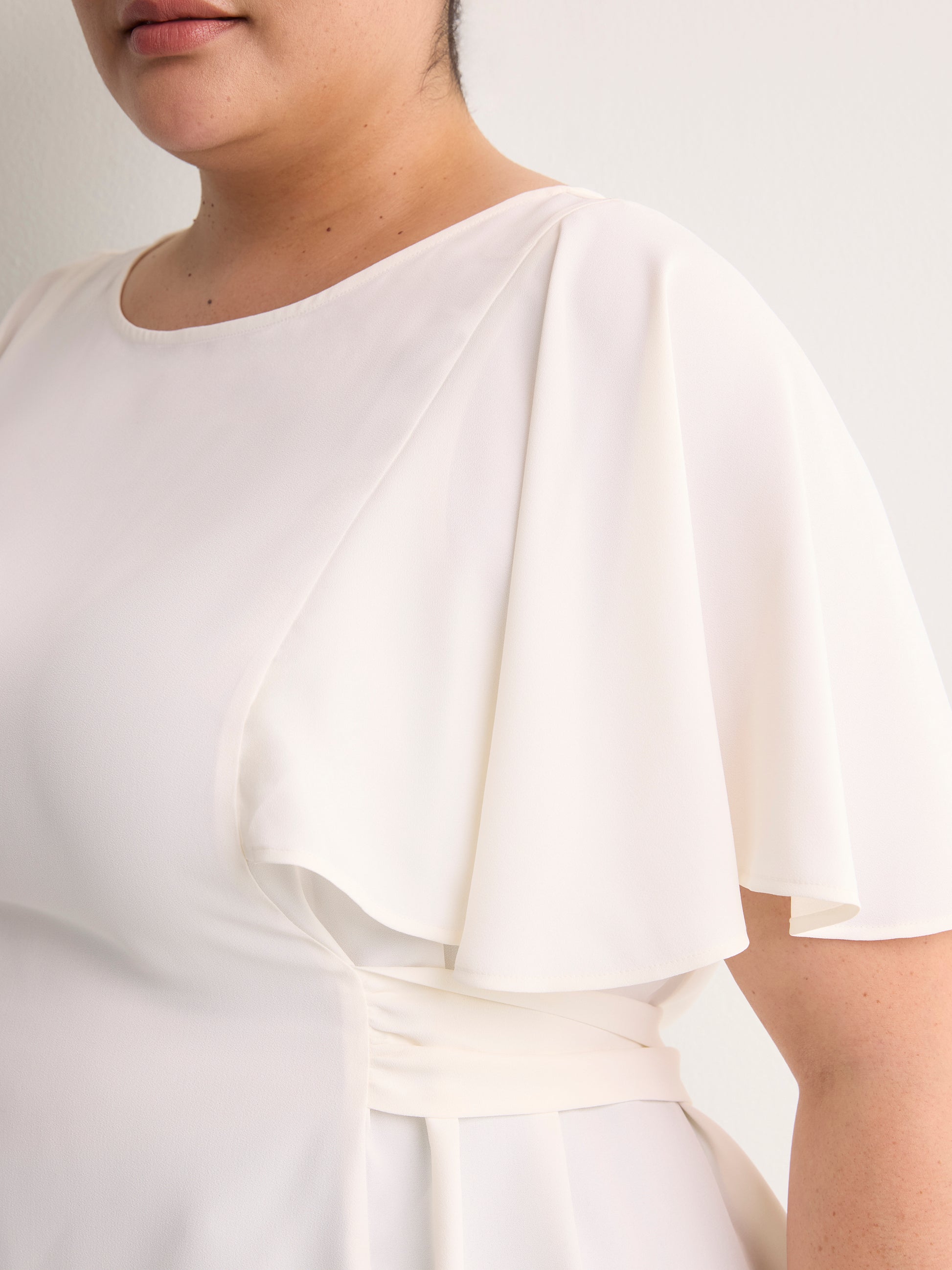 Responsible, Cape Flutter-Sleeve Silky Blouse with Self Sash
