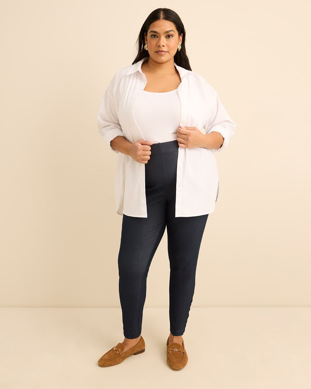 Faux Denim Legging With Lace Detail