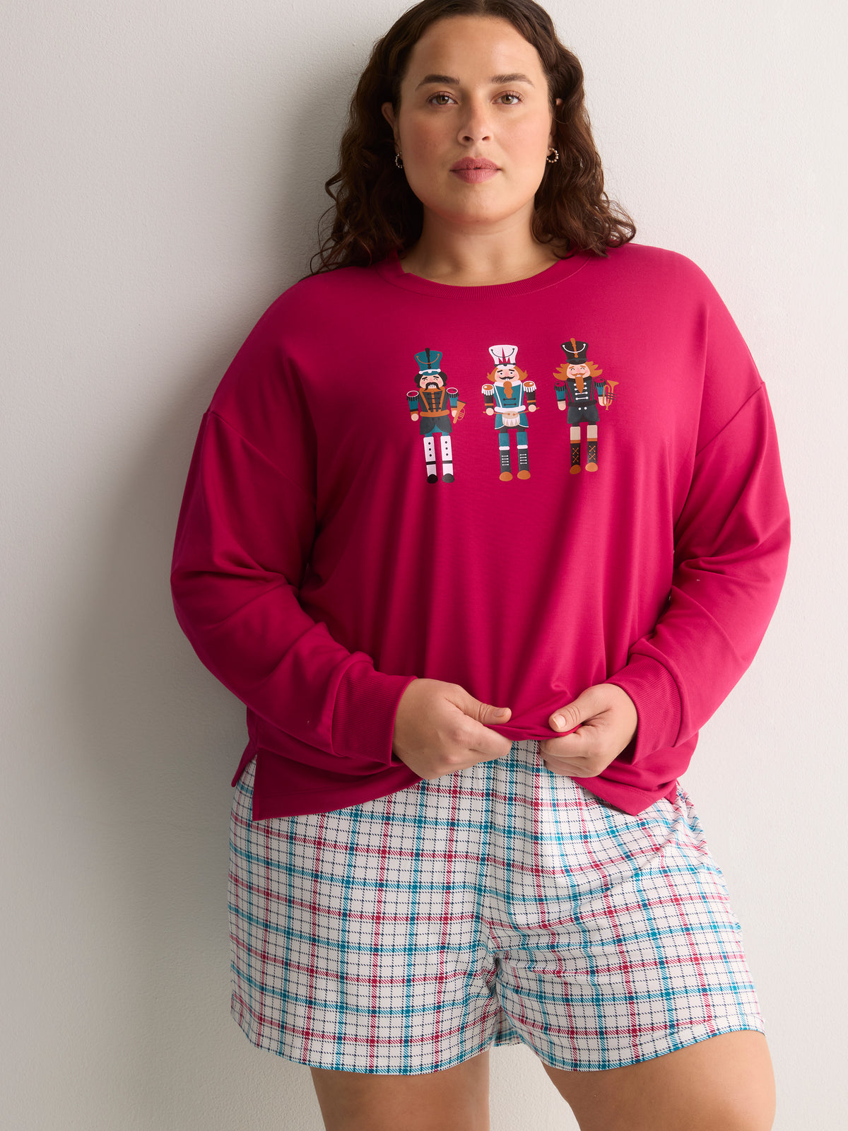 Red Nutcracker Sweatshirt and Plaid Boxer Pyjama Set - tiVOGLIO