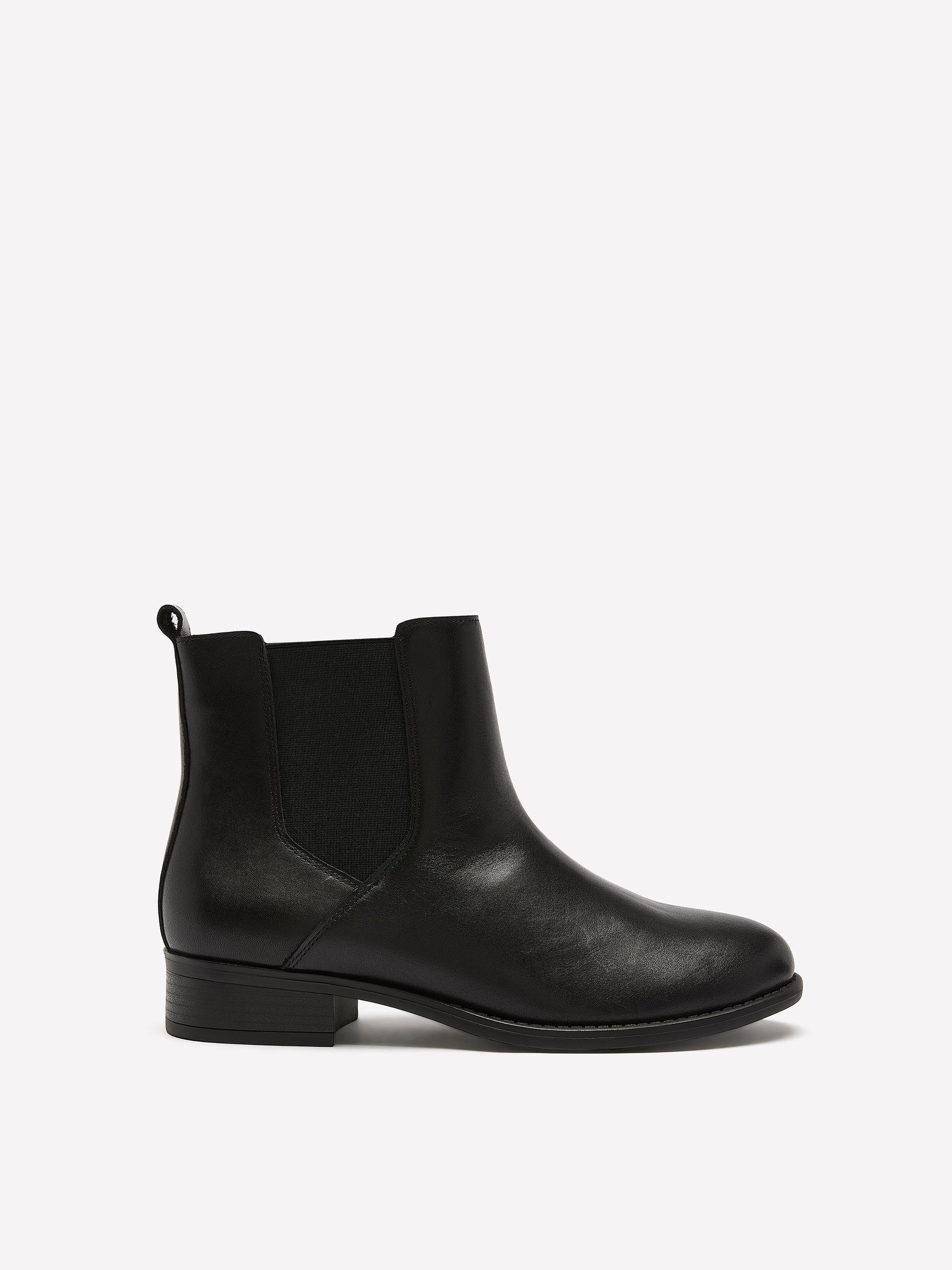 Extra Wide Width, Black Leather Chelsea Bootie