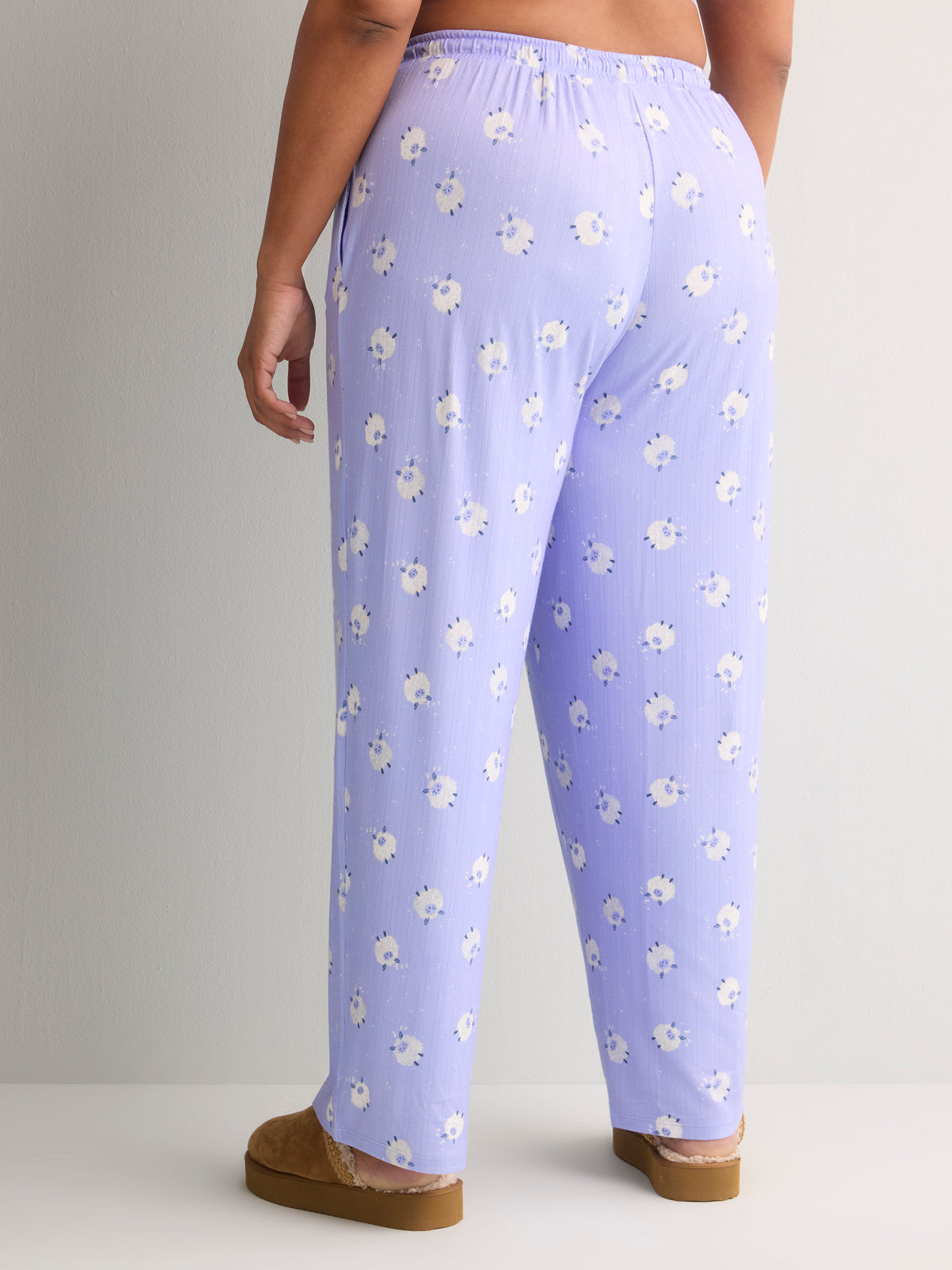 Sheep-Print Pointelle Knit Straight-Leg  Pyjama Pant - tiVOGLIO