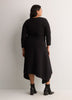 Black Fit and Flare V-Neck Shirred Knit Midi Dress - Addition Elle
