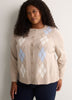 Cardigan boutonné à col rond en mélange de coton à motif argyle, tissu responsable