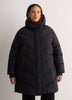 Black Hooded Knee-Length Stretch Puffer Jacket
