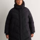 Black Hooded Knee-Length Stretch Puffer Jacket