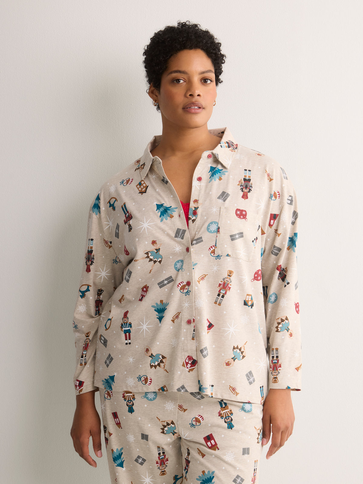 Nutcracker Buttoned Down Shirt and Straight Pant Pyjama Set - tiVOGLIO