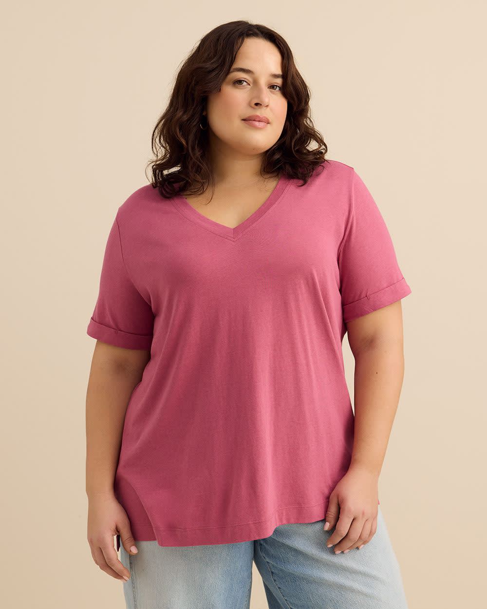 Responsible, V-Neck Boyfriend Tee with Slits