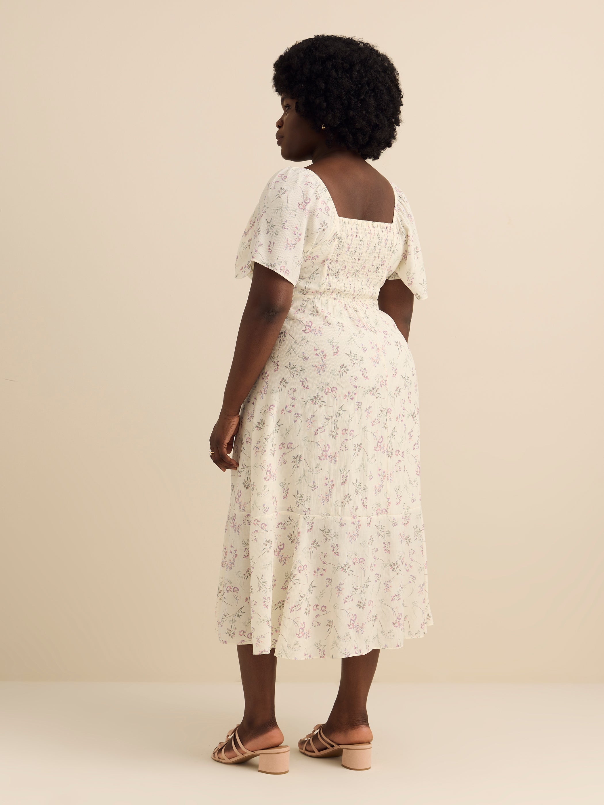 Sweetheart Neckline Midi Dress with Short Flutter Sleeves - Addition Elle