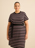Black Striped Knit Dress with Removable Belt