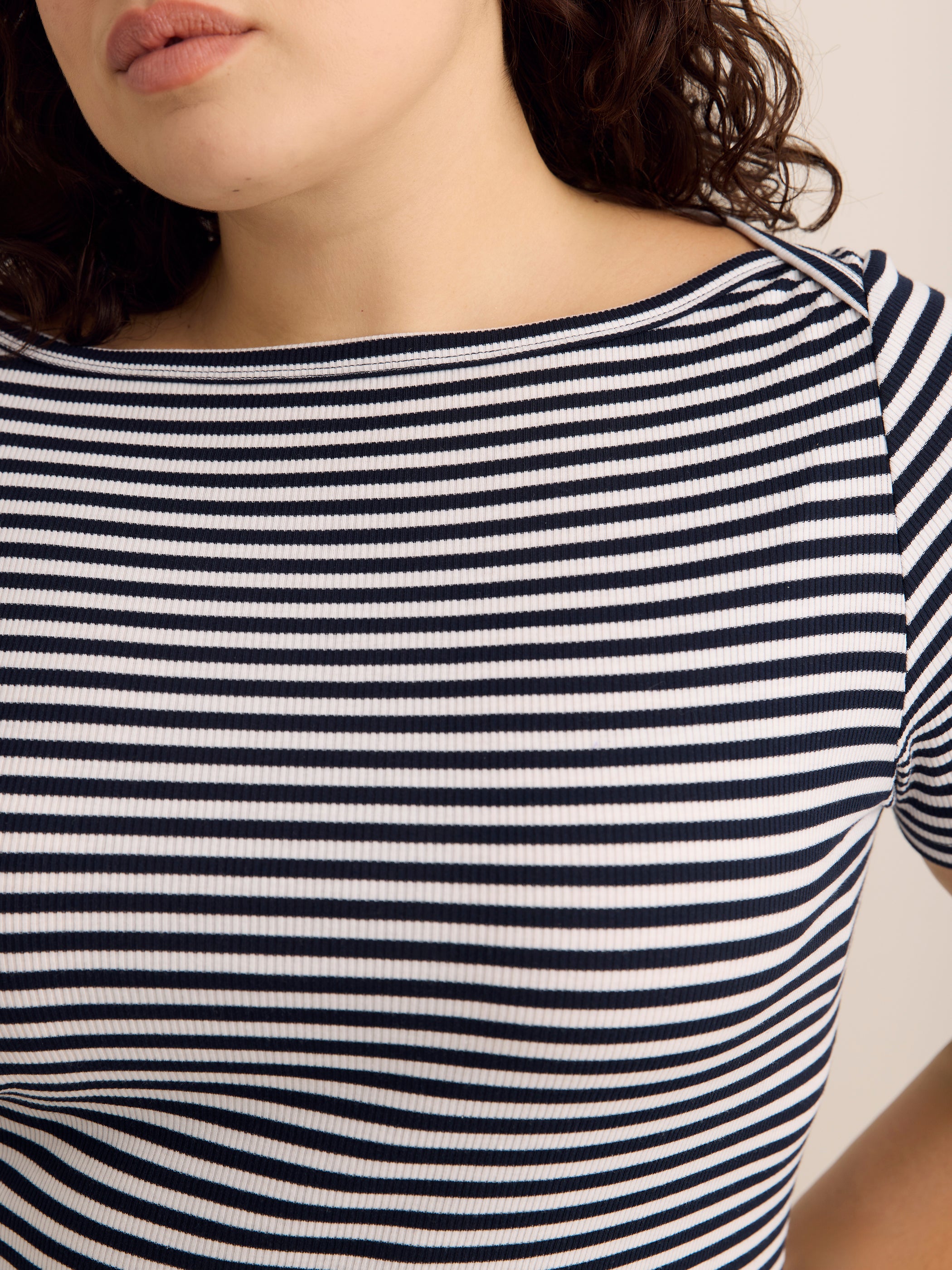 Striped Boat-Neck Rib Knit Baby Tee