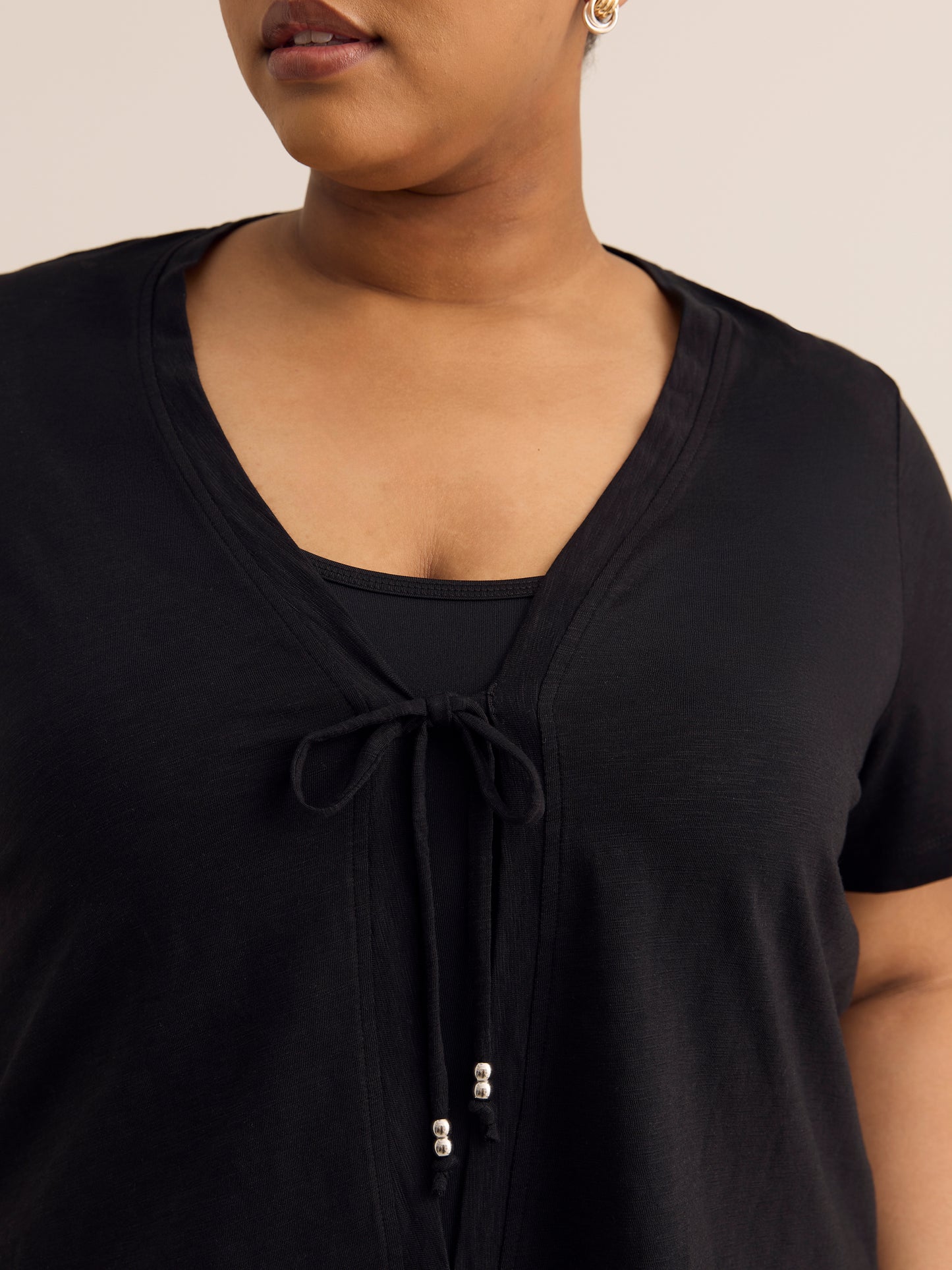 Tie-Front Short-Sleeve Cardigan