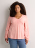 Slight Swing V-Neck Blouse with Crochet Tape
