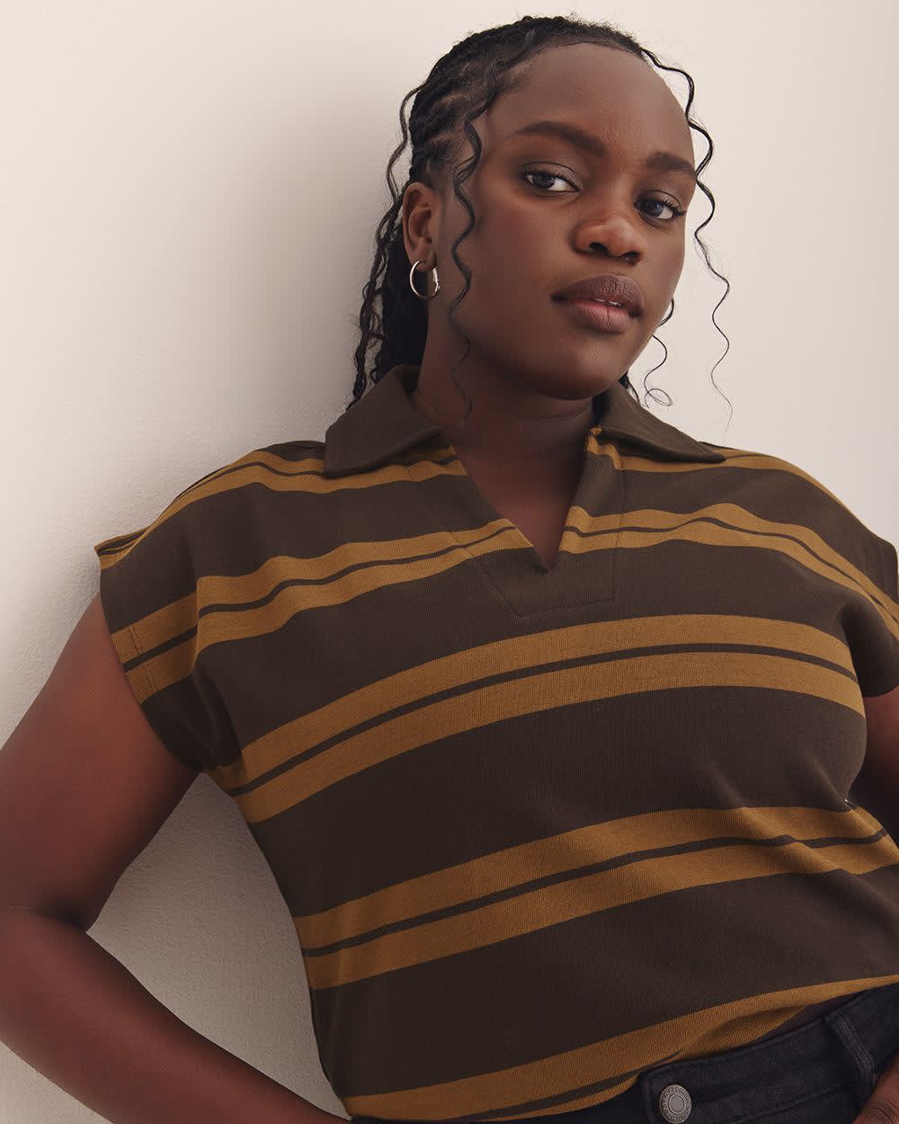 Striped Polo Extended Sleeves - Addition Elle