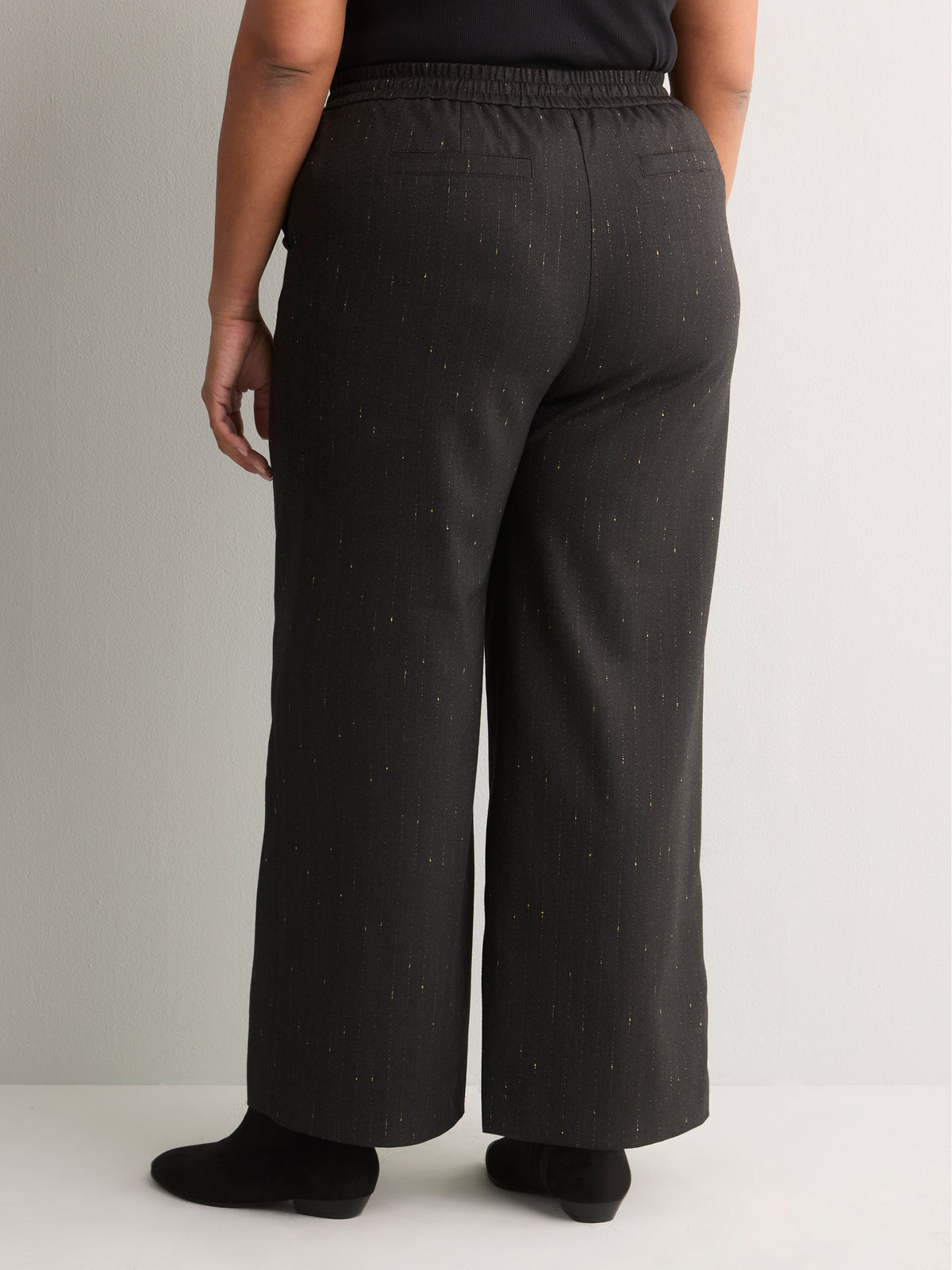 Grey Metallic Pinstripe Pull-On Wide-Leg Pant