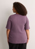 Straight Elbow-Sleeve Plum Pointelle Knit Henley Top